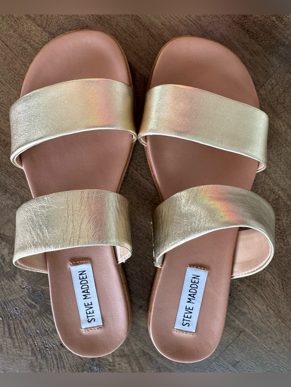 Steve Madden Metallic Gold Double-Strap Slide Sandals
